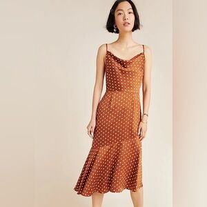 Anthropologie J.O.A Just One Answer Josie Polka Dot Slip Dress Gold Size Large